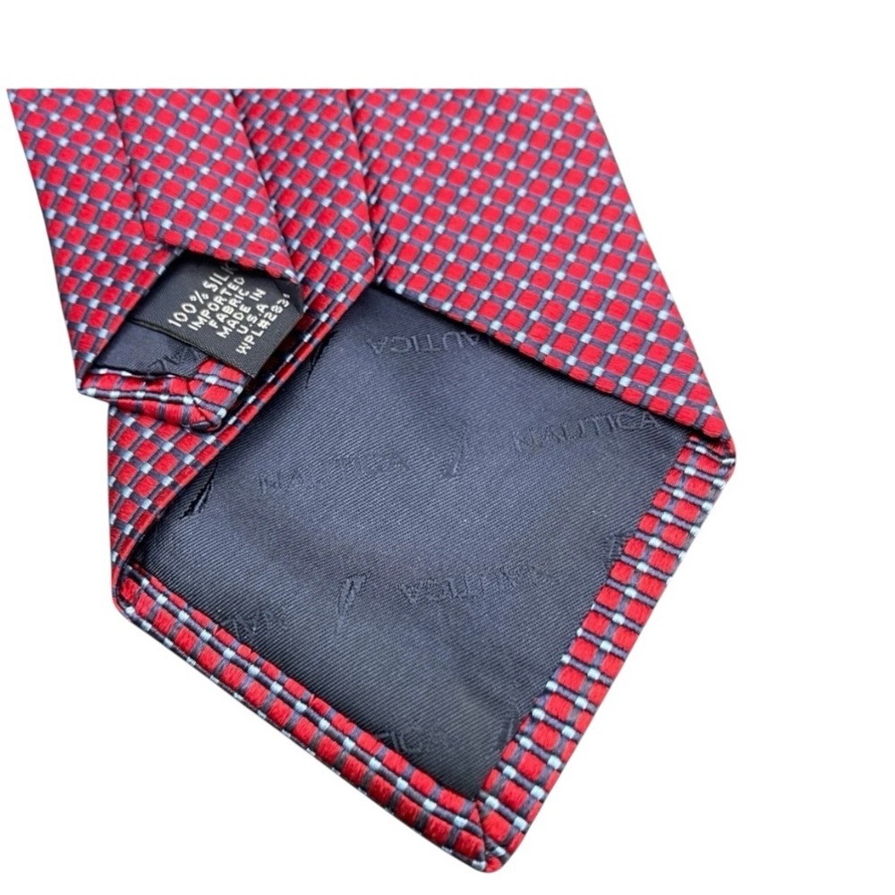 Nautica Men’s Ties Set of 2 Repp Necktie 100% Silk Red Striped Diamond L 57-58” - Picture 7 of 8